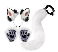 Faux Fur Fox Ears Headband Paws & Tail Set - Anime Therian Costume for Adults Women Christmas Cosplay