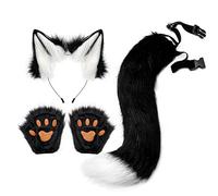 Faux Fur Fox Ears Headband Paws & Tail Set - Anime Therian Costume for Adults Women Christmas Cosplay