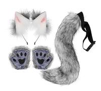 Faux Fur Fox Ears Headband Paws & Tail Set - Anime Therian Costume for Adults Women Christmas Cosplay