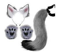 Faux Fur Fox Ears Headband Paws & Tail Set - Anime Therian Costume for Adults Women Christmas Cosplay