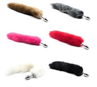 Faux Fur Fox Tail Anal Plug - Stainless Steel Base with Soft Plush Tail for Adult Roleplay & Costume Play (A,Pink)