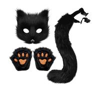 Faux Fur Fox Tail Fluffy Cat Wolf Paw Claw Gloves Plush Fox Mask Set Furry Cosplay Costume Set Animal Dress Up Fancy Dress Accessories Halloween Cosplay Carnival Role Play Party Costume Prop Set