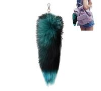 Faux Fur Fox Tail Keychain, Cute Therian Tail Keychain Pendant Women Key Ring Holder, Hairy Animal Raccoon s Handbag Accessories with Metal Hook for Cosplay (Green)