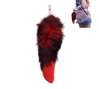 Faux Fur Fox Tail Keychain, Cute Therian Tail Keychain Pendant Women Key Ring Holder, Hairy Animal Raccoon s Handbag Accessories with Metal Hook for Cosplay (Red)