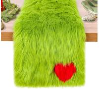 Faux Fur Grinch Christmas Table Runner - Green Christmas Table Runner 13'' x 72'' Holiday Party Kitchen Fireplace Dining Room Home Decoration
