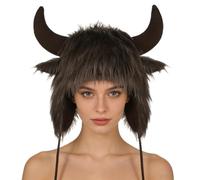 Faux Fur Horn Hat Winter Devil Horns Trapper Hat Plush Demon Earflaps Cap Novelty Animal Cow Ox Horn Buffalo Ears Beanie Cap Halloween Carnival Cosplay Party Fancy Dress Costume for Men Women Brown