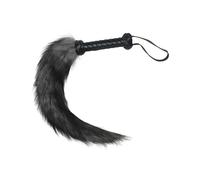 Faux Fur Horse Whip with Leather Handle 18.5 inch Soft Fluffy Long Tail Spanking Whip Flogger for Adult Couple Game Sex Toy Suitable for Role Play BDSM (Black)