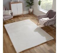Faux Fur Ivory Plain Shaggy Modern Easy To Clean Polyester Rug For Living Room And Bedroom-80Cm X 150Cm