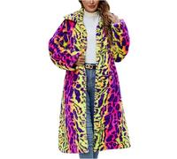 Faux Fur Jacket Women Open Front Winter Jacket Longline Fluffy Women Plus Size Coats For Uk Lapel Neck Ladies Jackets Leopard Print Outwear Warm Women's Windbreaker