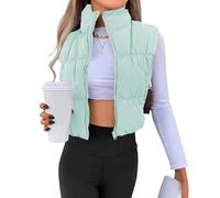Faux Fur Jacket Women Women's Crop Puffer Vest Winter Zip Up Lightweight Sleeveless Warm Outerwear Padded Coat Mint Green Large