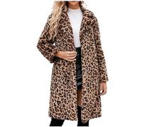 Faux Fur Jackets for Women UK Clearance,Ladies Leopard Faux Fur Jacket Today's Deals,Winter Long Sleeve Warm Thick Parka Faux Fur Jacket Furry Faux Fur Long Coat Shaggy Parka Cardigan Jacket S-3XL