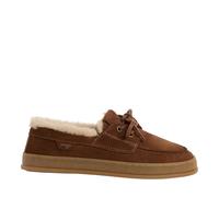 Faux Fur Lined Suede Boat Shoes Cognac