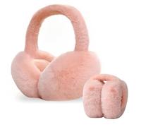 Faux Fur Plush Fluffy Winter Ear Warmers, Adjustable Foldable Soft Ear Muffs for Women & Girls (Pink)