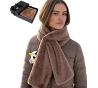 Faux-Fur Pull Through Scarf With Hidden Zipper Pocket for Women, Fur Neck Collar Scarf Cozy Wrap Secure Concealed Storage (Brown)