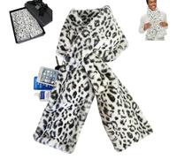 Faux-Fur Pull Through Scarf With Hidden Zipper Pocket for Women, Fur Neck Collar Scarf Cozy Wrap Secure Concealed Storage (Snow Leopard)