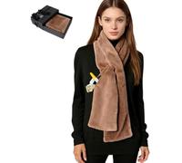 Faux-Fur Pull Through Scarf With Hidden Zipper Pocket for Women, Fur Neck Collar Scarf Cozy Wrap Secure Concealed Storage (Brown2)