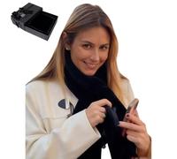 Faux-Fur Pull Through Scarf With Hidden Zipper Pocket for Women, Fur Neck Collar Scarf Cozy Wrap Secure Concealed Storage (Black)