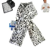 Faux-Fur Pull Through Scarf With Hidden Zipper Pocket for Women, Fur Neck Collar Scarf Cozy Wrap Secure Concealed Storage (Snow Leopard)