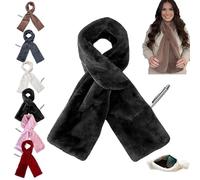 Faux-Fur Pull Through Scarf With Hidden Zipper Pocket for Women, Soft Cozy Warm Fur Pocket Scarf Wrap Secure Concealed Storage (Black)