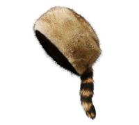 Faux Fur Raccoon Tail Cap Russian Style Round Flat Cap Winter Warm Skiing Hat Thicken Plush Windproof Caps Cute Elegant Earmuff Hat Soft Fuzzy Beanie Outdoor Trapper Hats for Men Women