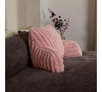 OHS Reading Pillow Faux Fur Ribbed, Heatable Pocket Cuddle Cushion for Bed Super Soft Cosy Pillow with Arms Support Pillows for Sitting up in Bed, Blush Pink