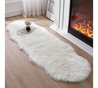 Faux Fur Rug for Bedroom, Fluffy Runner Rugs Soft Sheepskin Rug Sofa Couch Seat Cushion, 2x6ft White Plush Area Rug Shag Rugs Floor Carpets for Nursery Bedside, Cute Shaggy Fuzzy Home Decor