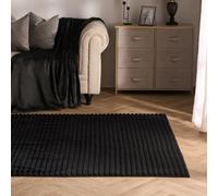 Faux Fur Rug Ribbed Mat Luxury Carpet Anti Slip Runner OHS Black 120cm x 170cm