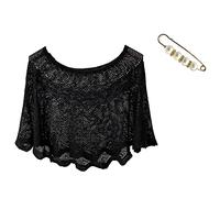 Faux Fur Shawl Women's Short Cut Pullover Tops Laides Summer Beach Poncho Boho Hollow Out Crochet Shawls Mesh Knitted Wedding Capes Sun Proof Shawl Dress Cover Ups with Pearl Pin