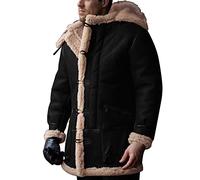 Faux Fur Sherpa Fleece Lined Coat Men Leather Jacket Hooded Padded Jacket Trucker Jackets Sheepskin Winter Thick Thermal Outwear Blanket Lined Plush Overcoat Heavyweight Thermal Teddy Bear Overcoat