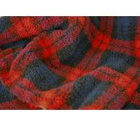 Faux Fur Sherpa Fleece Sheepskin Fabric Material - RED Blue Blackwatch, 1mtr - 150cm x 100cm