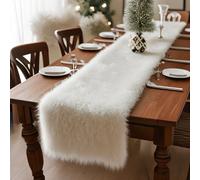 Faux Fur Table Runner - Winter Christmas Home Decor, Holiday Party Dining Table Cover for Coffee Table & Dresser, White Fuzzy Festive Birthday Decoration (12x59 Inches)