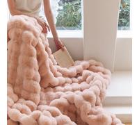Faux fur Throw Blanket Fluffy, Soft Warm Rabbit Plush Blankets Lightweight Reversible Throws for Sofa Large Fluffy Versatile Blanket bed Throw for Bedroom, Couch, Travel, Camping(Pink,100x160cm)