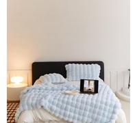 Faux fur Throw Blanket Fluffy, Soft Warm Rabbit Plush Blankets Lightweight Reversible Throws for Sofa Large Fluffy Versatile Blanket bed Throw for Bedroom, Couch, Travel, Camping(Blue,130x160cm)