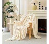 Faux Fur Throw Blanket for Couch, 2026 New Fuzzy Soft Flannel, Soft and Cozy Luxurious 3D Striped Fluffy Blanket, Warm Plush Fuzzy Faux Rabbit Fur Blankets for Women Men Gift (70x78'' White)