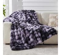 Faux Fur Throw Blanket for Couch Bubble Blanket, Fluffy Fuzzy Soft Plush Thick Blanket for Sofa Bedroom, Cozy Luxury Winter Comfy Black-ZR, 60 * 80