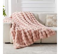 Faux Fur Throw Blanket for Couch Bubble Blanket, Fluffy Fuzzy Soft Plush Thick Blanket for Sofa Bedroom, Cozy Luxury Winter Comfy Pink, 60 * 80