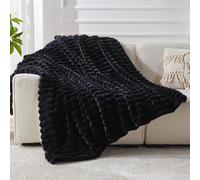 Faux Fur Throw Blanket for Couch Bubble Blanket, Fluffy Fuzzy Soft Plush Thick Blanket for Sofa Bedroom, Cozy Luxury Winter Comfy Black-CT, 60 * 80