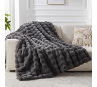 Faux Fur Throw Blanket for Couch Bubble Blanket, Fluffy Fuzzy Soft Plush Thick Blanket for Sofa Bedroom, Cozy Luxury Winter Comfy Dark Gray, 60 * 80