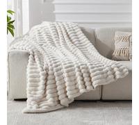 Faux Fur Throw Blanket for Couch Bubble Blanket, Fluffy Fuzzy Soft Plush Thick Blanket for Sofa Bedroom, Cozy Luxury Winter Comfy Ivory-CT, 60 * 80