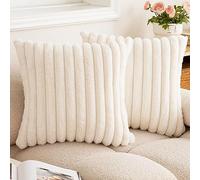 Faux Fur Throw Pillow Covers 18x18 Set of 2 Fuzzy Striped Soft Cozy Pillowcase Luxury Decorative Pillow Covers with Zipper Double-sided Shaggy Plush Cushion Covers for Couch Sofa Bedroom,Cream White