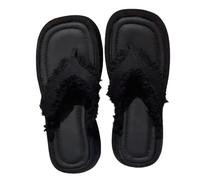Faux Fur Trim Flip Flops Square Front Open Back Slip On Flip Flops for Casual Daily Wear Indoor Outdoor Activities Textured Insole Breathable Upper Durable Structure Lightweight Non Skid Sole