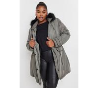 Yours Curve Charcoal Faux Fur Trim Plush Parka Jacket - Women's - Plus Size Curve