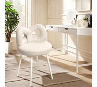 Faux Fur Vanity Stool with Bow Backrest - 37x37x67cm Stylish Teen Makeup Chair Plush Bedroom Dressing Table Seat - Comfortable & Chic Vanity Chair for Teens