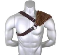 Faux Fur Viking Shoulder Guard Leather Armor Medieval Fur Shrug Fluffly Shoulder Cover Knight Pauldron Gothic Punk Body Chest Harness Halloween Armor Carnival Costume Warrior Cosplay Fancy Dress
