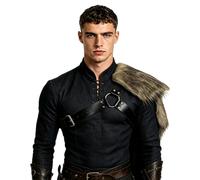Faux Fur Viking Shoulder Guard Medieval Gothic Shoulder Armor Knight Pauldron Armor Steampunk Retro Body Chest Harness Renaissance Warrior Outfit Accessory for LARP Halloween Fancy Dress Cosplay Party