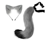 Faux Fur Wolf Ears Headband Adult Furry Fox Tail Costume Accessories Grey/Black