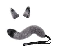 Faux Fur Wolf Ears Tail Cosplay Set Furry for Party Adults Children Gray Grey