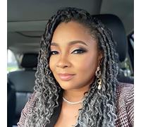 Faux Goddess Locs 10 Inch Ombre Grey Crochet Hair for Women - 6 Packs, Soft River Locs Pre Looped Braids with Curly Ends, Boho Hippie Synthetic Hair Extensions, 1b/grey