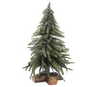 Faux Green Fir Tree on Log, Glitter Christmas Tree, Twig Tree, Small Fake Xmas Tree, Artificial Christmas Tree with Wood Base, Fake Pine Xmas Tree Orament, Small Fake Christmas Tree