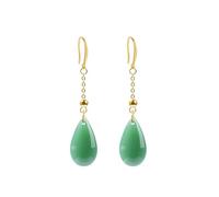 Faux Green Jade Teardrop Dangle Drop Earring for Women Girl Fashion Tassel Hanging Engagement Wedding Party Statement Earrings Chinese Style Classical Cheongsam Dress Accessories Elegant Gift